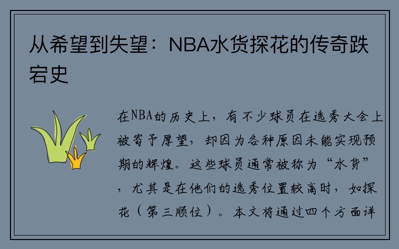 从希望到失望：NBA水货探花的传奇跌宕史