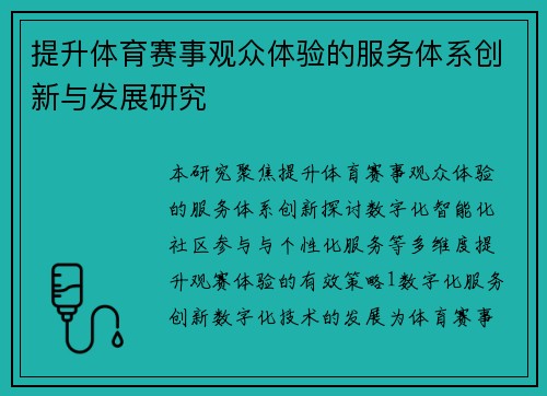 提升体育赛事观众体验的服务体系创新与发展研究